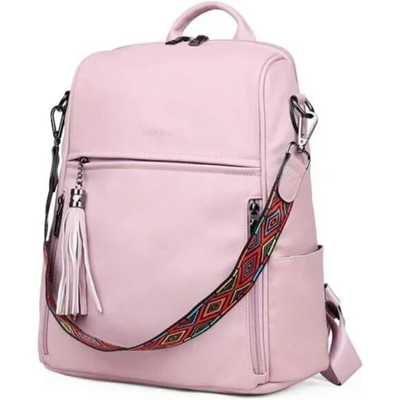 New Leather Backpack Convertible, Pink - Picture 5 of 7